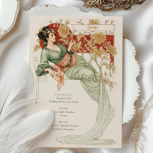 Elegant Art Nouveau Wedding Drinks Menu Card (Creator Uploaded)
