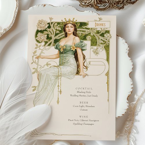 Elegant Art Nouveau Wedding Drinks Menu Card