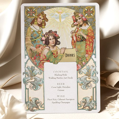 Elegant Art Nouveau Wedding Drinks Menu Card