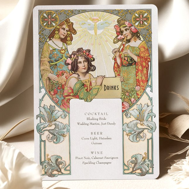 Elegant Art Nouveau Wedding Drinks Menu Card (Creator Uploaded)