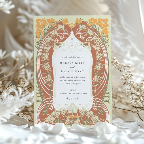 Elegant Art Nouveau Wedding Floral Design Invitation