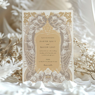 Elegant Art Nouveau Wedding Gold Cream Tones Invitation