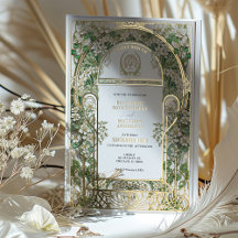 Elegant Art Nouveau Wedding Invitation Gold Foil
