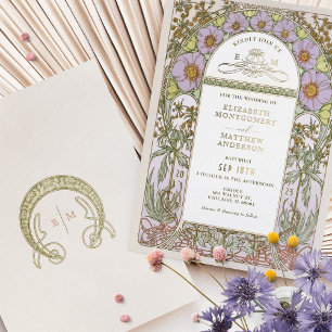 Elegant Art Nouveau Wedding Invitation Gold Foil
