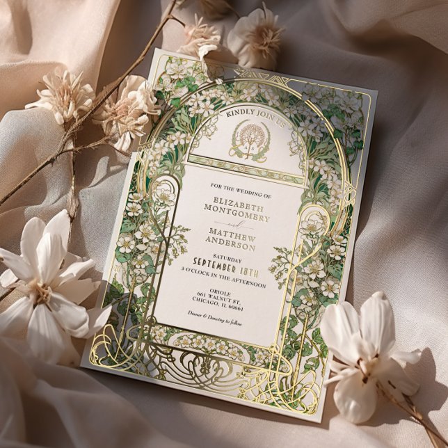 Elegant Art Nouveau Wedding Invitation Gold Foil Foil Invitation