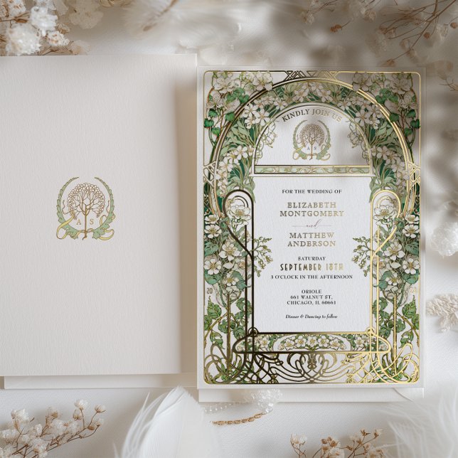 Elegant Art Nouveau Wedding Invitation Gold Foil Foil Invitation