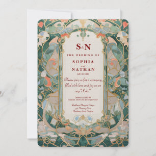 Elegant Art Nouveau Wedding Invitation With Floral