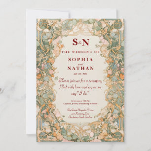 Elegant Art Nouveau Wedding Invitation With Floral