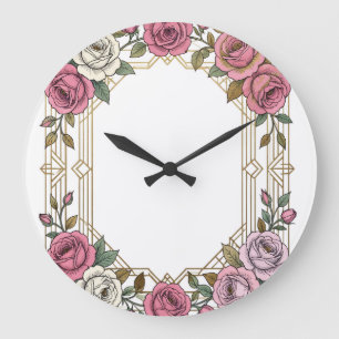 Elegant Art Nouveau Wedding Rose Frame Border Large Clock