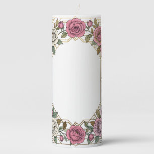 Elegant Art Nouveau Wedding Rose Frame Border Pillar Candle