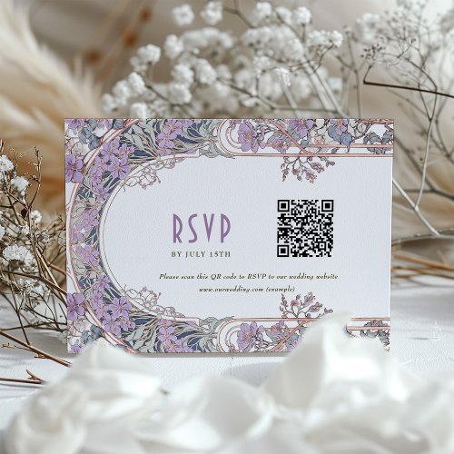 Elegant Art Nouveau Wedding RSVP Card with QR Code