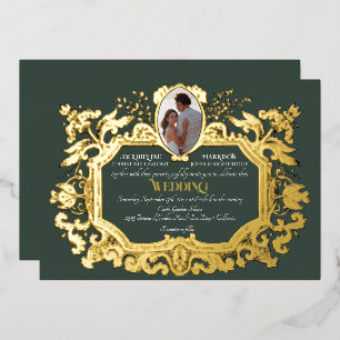 Elegant Art Nouveau Winter Forest n Gold Wedding Foil Invitation