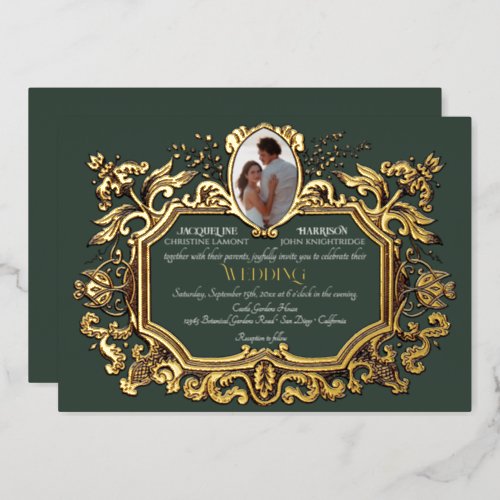 Elegant Art Nouveau Winter Forest n Gold Wedding Foil Invitation
