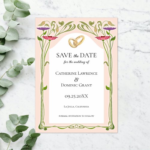 Elegant Art Nouveau with Rings Wedding Save The Date