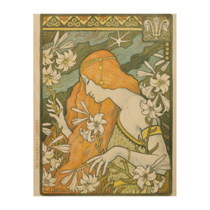 Elegant Art Nouveau Woman White Lily Illustration