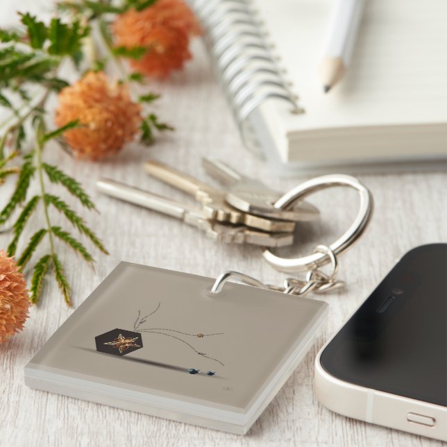 Elegant art poem beige coastal floral memorial keychain (Front Right)