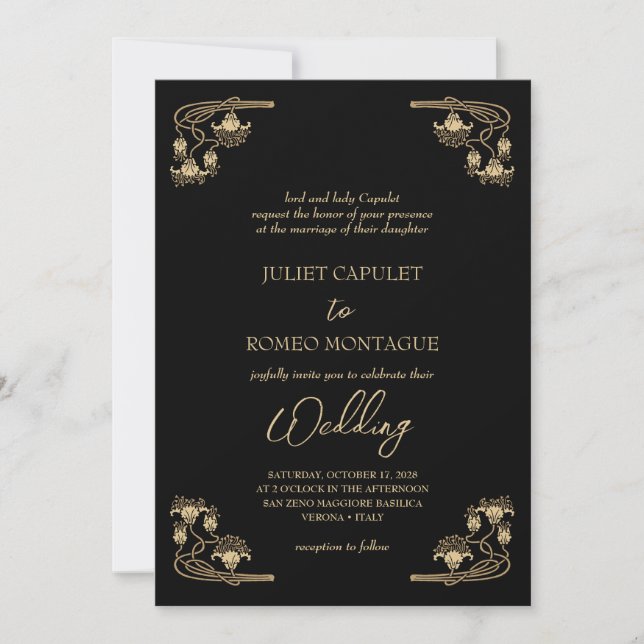 Elegant ArtDeco gold & black traditional wedding I Invitation (Front)