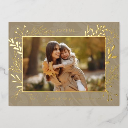 Elegant Artisan Gold Leaves Photo Foil Holiday Postcard