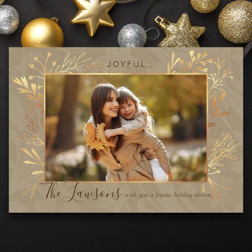 Elegant Artisan Gold Leaves Photo Tri_Fold Holiday Card