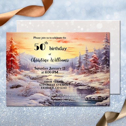 Elegant Artistic Adult Winter Birthday Party  Invitation