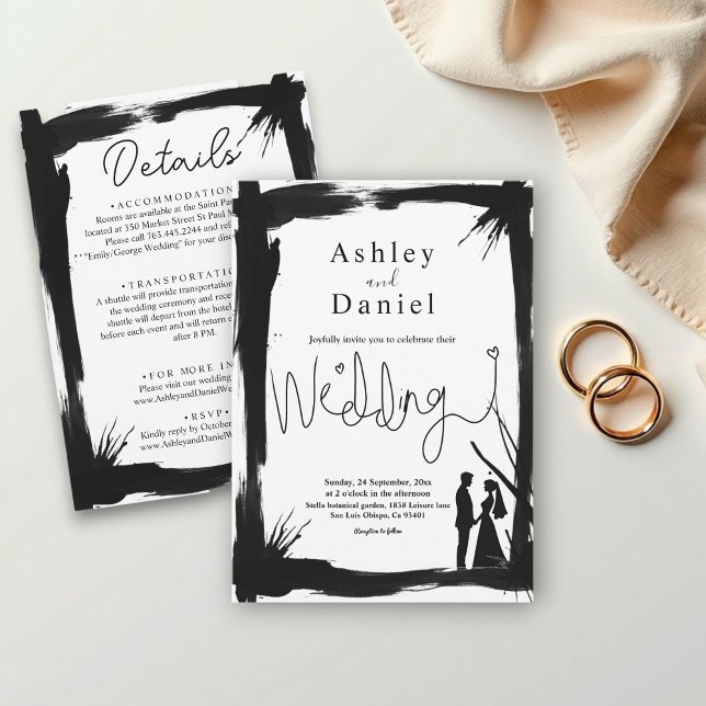 Elegant Artistic Black And White Modern Wedding Invitation (Creator Uploaded)