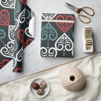 Elegant Artistic Ethnic Black Red White Pattern