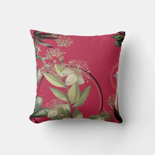 Elegant Artistic Floral Magenta Throw Pillow (Front)
