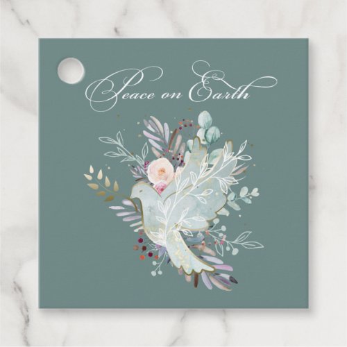 Elegant Artistic Floral Peace on Earth Dove Favor Tags