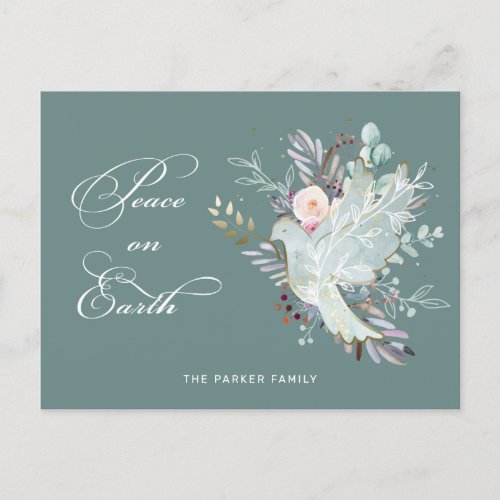 Elegant Artistic Floral Peace on Earth Dove Holiday Postcard