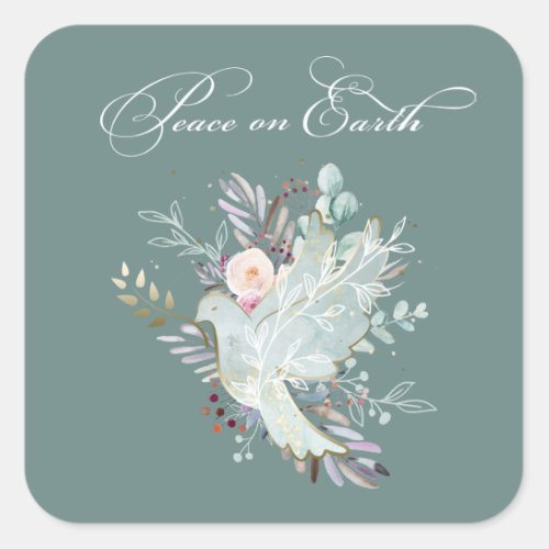 Elegant Artistic Floral Peace on Earth Dove Square Sticker