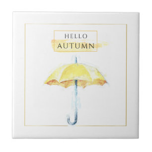 Elegant & Artistic Golden Autumn Umbrella Drawing Ceramic Tile