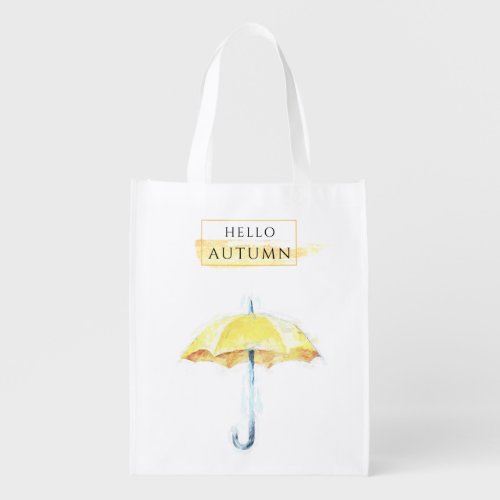Elegant  Artistic Golden Autumn Umbrella Drawing Grocery Bag