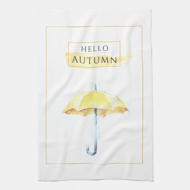 Elegant & Artistic Golden Autumn Umbrella Drawing Kitchen Towel (Vertical)