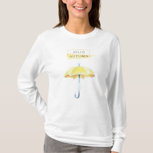 Elegant & Artistic Golden Autumn Umbrella Drawing T-Shirt