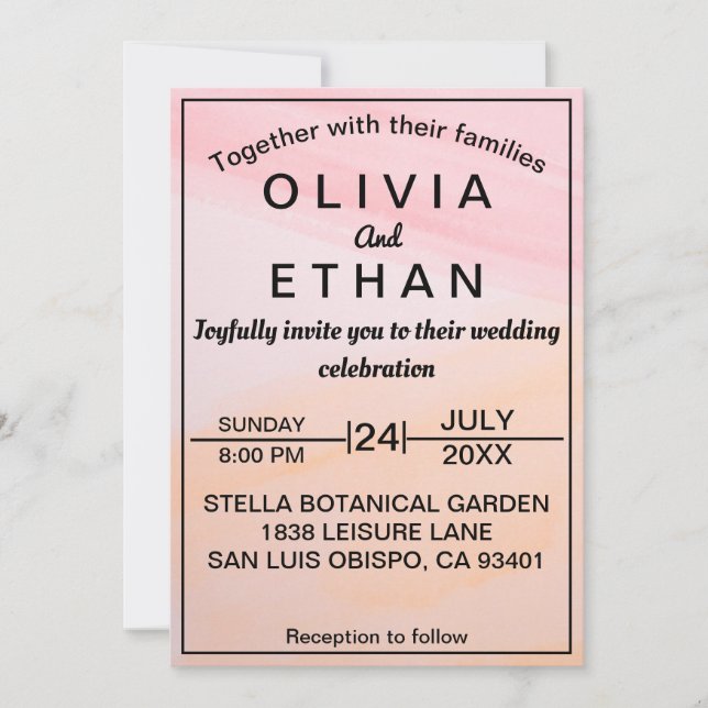 Elegant Artistic Pink Orange Abstract Wedding Invitation (Front)
