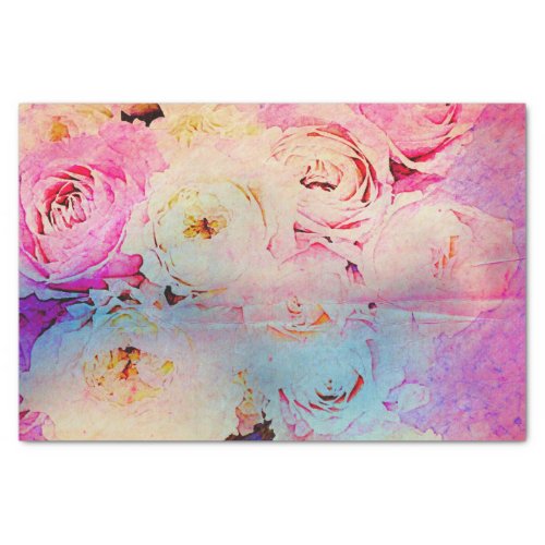 Elegant Artistic Retro Shabby Pink Roses Bouquet Tissue Paper
