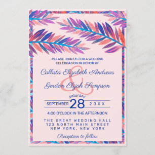 Elegant Artistic Tropical Leaves Acrylic Wedding Invitation