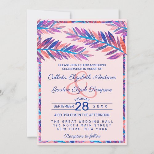 Elegant Artistic Tropical Leaves Acrylic Wedding Invitation