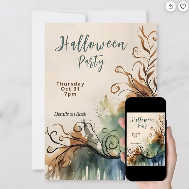 Elegant artistic watercolor Halloween Party Invitation (Creator Uploaded)