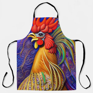 Elegant Artistic Watercolor Royal Pastel Rooster Apron