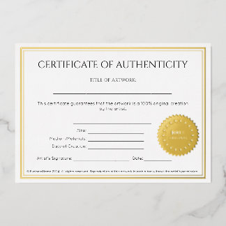 Elegant Artist's Certificate of Authenticity Foil Invitation