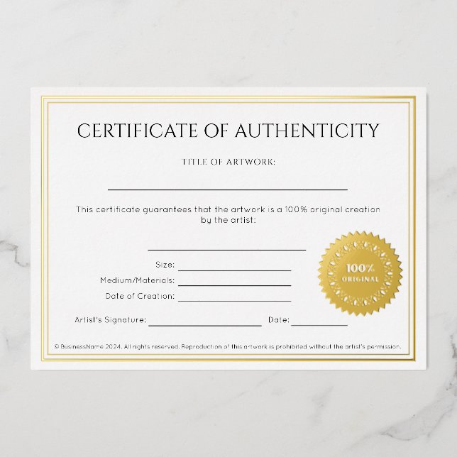Elegant Artist's Certificate of Authenticity Foil Invitation (Front)