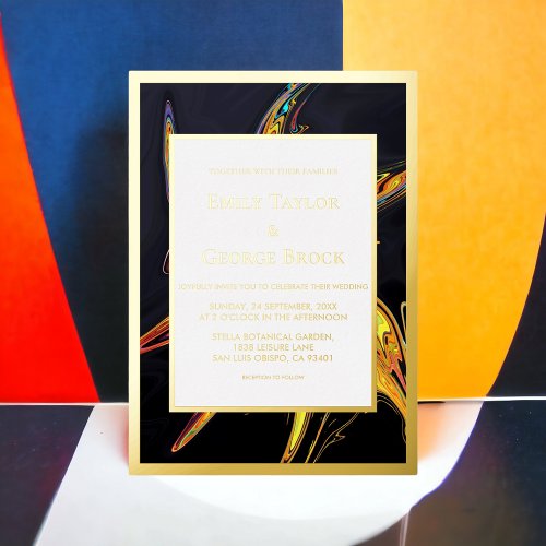 Elegant Artsy Abstract Modern Minimal Gold Wedding Foil Invitation