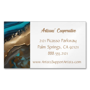 Elegant, artsy abstract, teal gold business card magnet