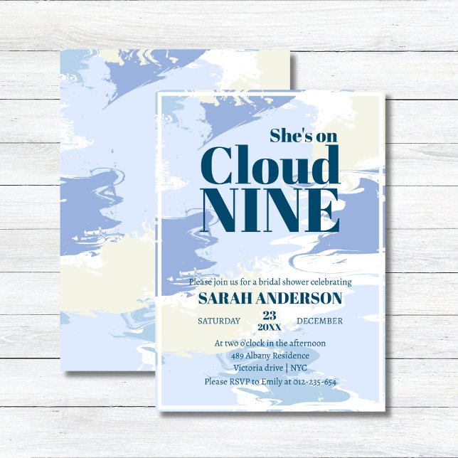 Elegant Artsy Blue Cloud Nine Bridal Shower Invitation (Creator Uploaded)