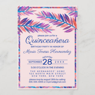 Elegant Artsy Tropical Leaves Acrylic Quinceañera Invitation