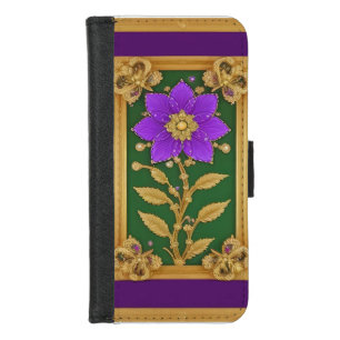 Elegant Artwork of a Purple Flower in Golden Frame iPhone 8/7 Wallet Case