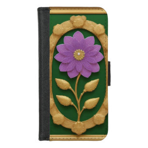 Elegant Artwork of a Purple Flower in Golden Frame iPhone 8/7 Wallet Case
