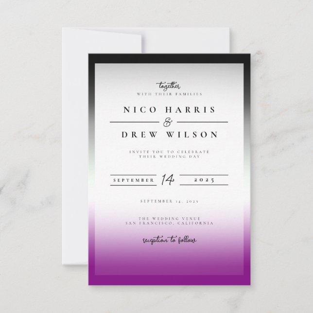 Elegant Asexual Pride Wedding  Invitation (Front)