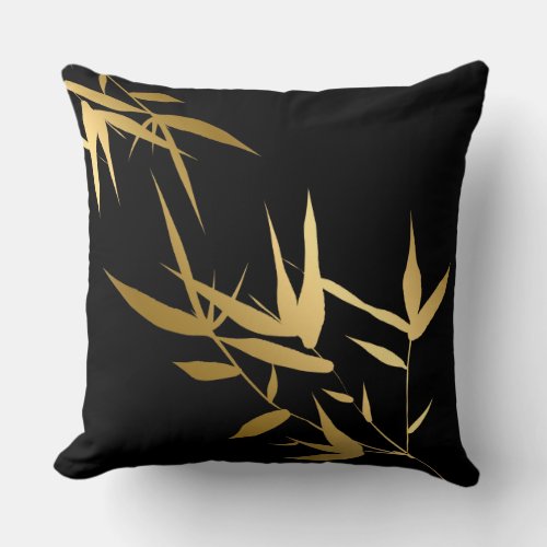 Elegant Asian Black Gold Bamboo 1 Throw Pillow